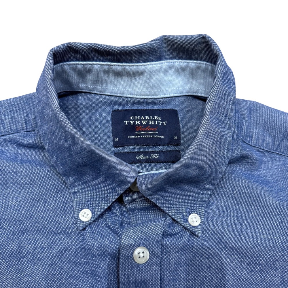 Charles Tyrwhitt Slim Fit Blue Chambray Button Down Shirt Mens Size Medium - Picture 2 of 6
